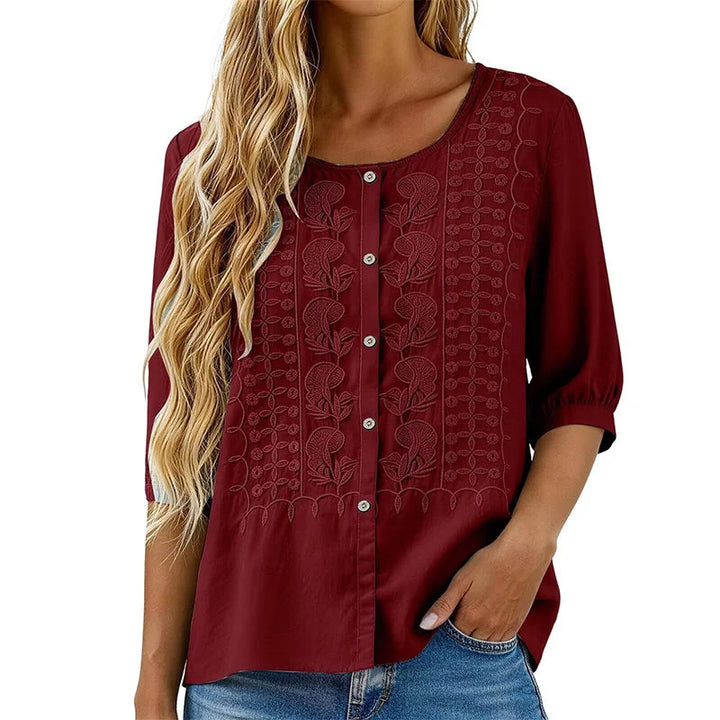 Liesl | Embroidered Button Down Blouse with Round Neck 9