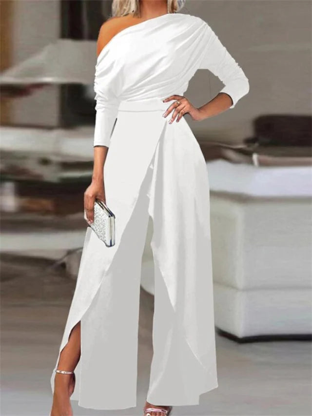 Linen One-Shoulder Jumpsuit | Cinched Wide Leg 0