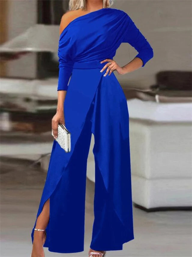 Linen One-Shoulder Jumpsuit | Cinched Wide Leg 1