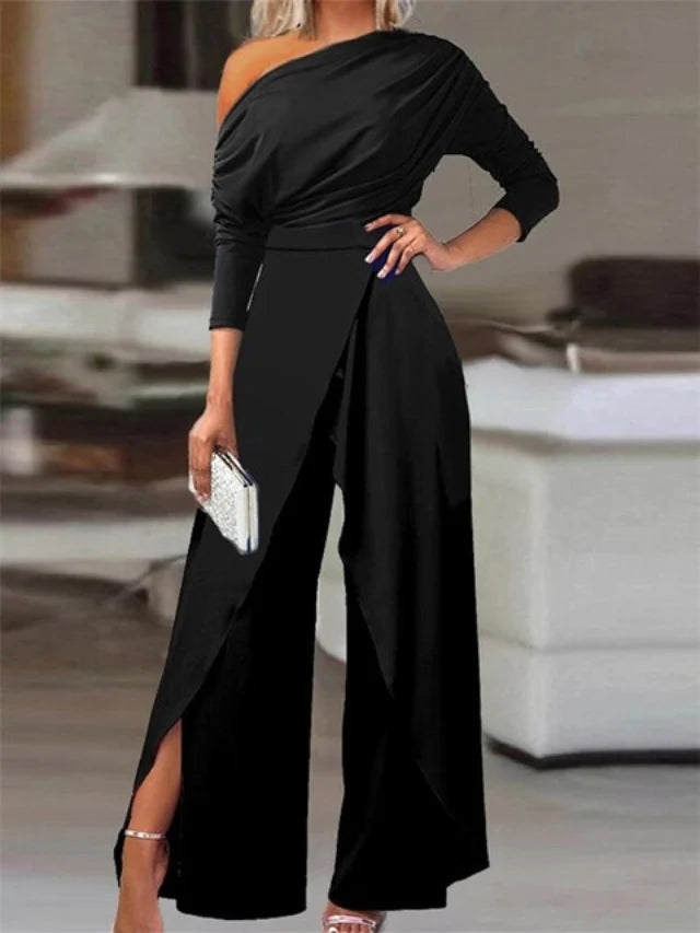 Linen One-Shoulder Jumpsuit | Cinched Wide Leg 2