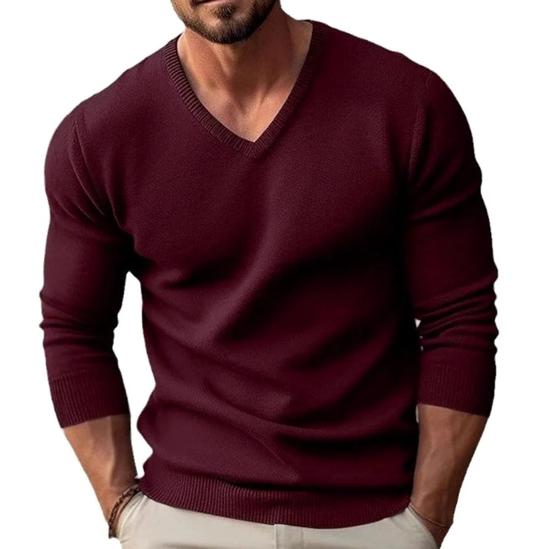 Lukas | Men's Slim-Fit Fine Knit Sweater V-Neck Ribbed Cuffs 5