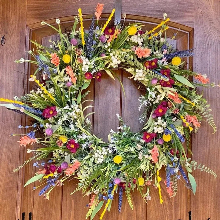 Lush Door Wreath with Realistic Blossoms and Balanced Color Accents 2