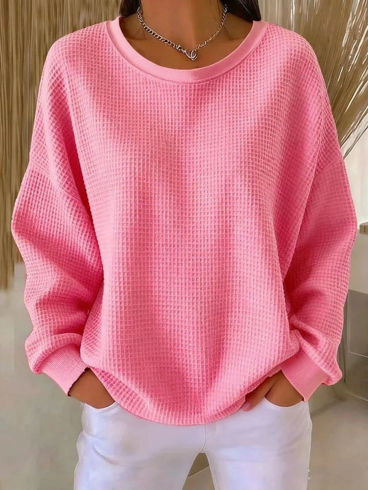 Mia | Women's Waffle Knit Oversized Long Sleeve Crew Neck Sweater 0