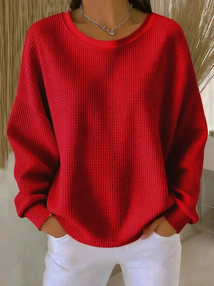 Mia | Women's Waffle Knit Oversized Long Sleeve Crew Neck Sweater 2