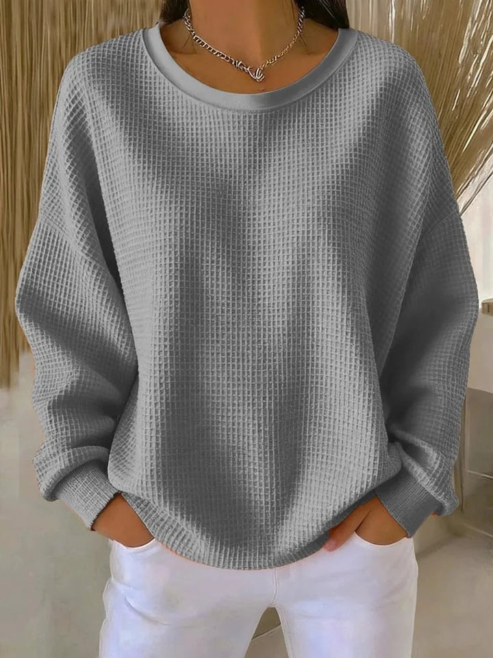 Mia | Women's Waffle Knit Oversized Long Sleeve Crew Neck Sweater 3