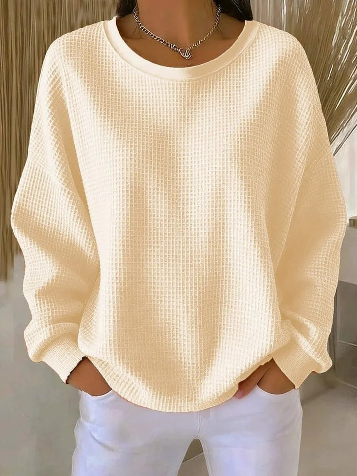 Mia | Women's Waffle Knit Oversized Long Sleeve Crew Neck Sweater 4