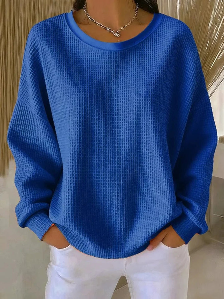 Mia | Women's Waffle Knit Oversized Long Sleeve Crew Neck Sweater 5