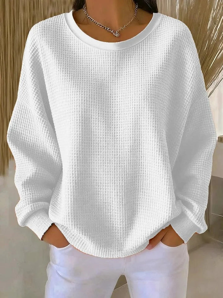 Mia | Women's Waffle Knit Oversized Long Sleeve Crew Neck Sweater 6