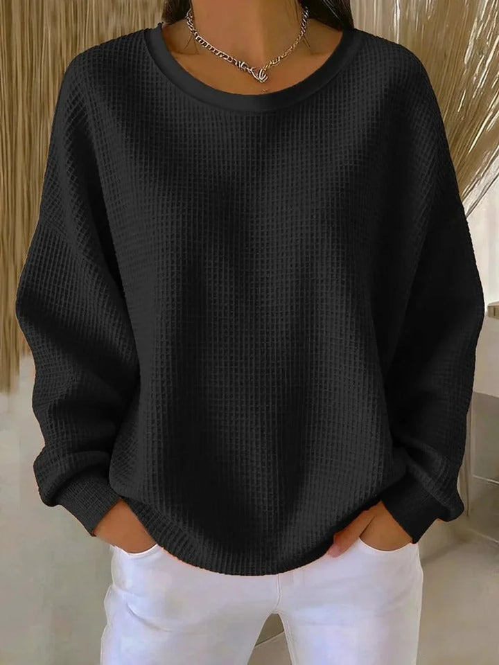 Mia | Women's Waffle Knit Oversized Long Sleeve Crew Neck Sweater 7