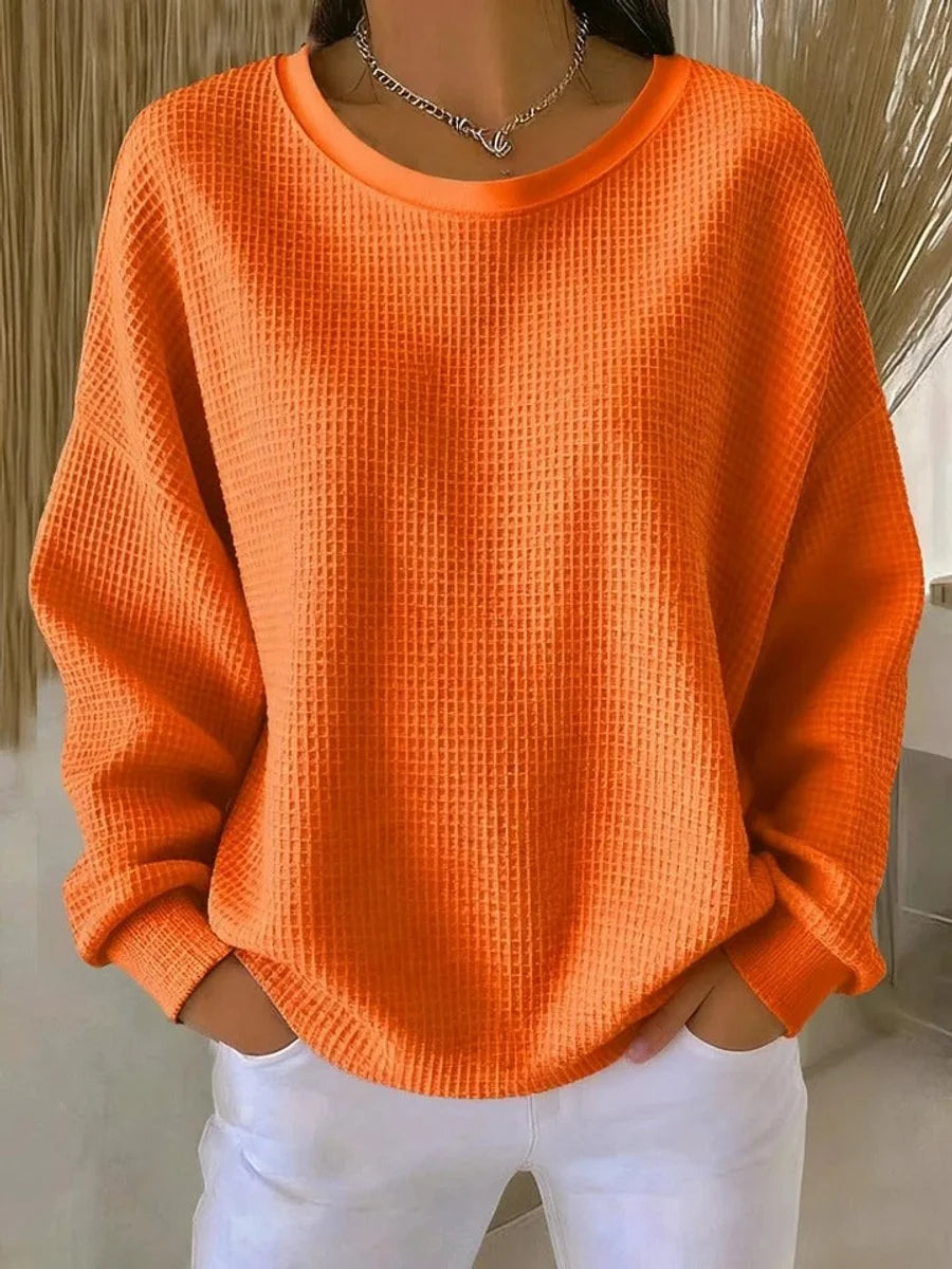 Mia | Women's Waffle Knit Oversized Long Sleeve Crew Neck Sweater 8