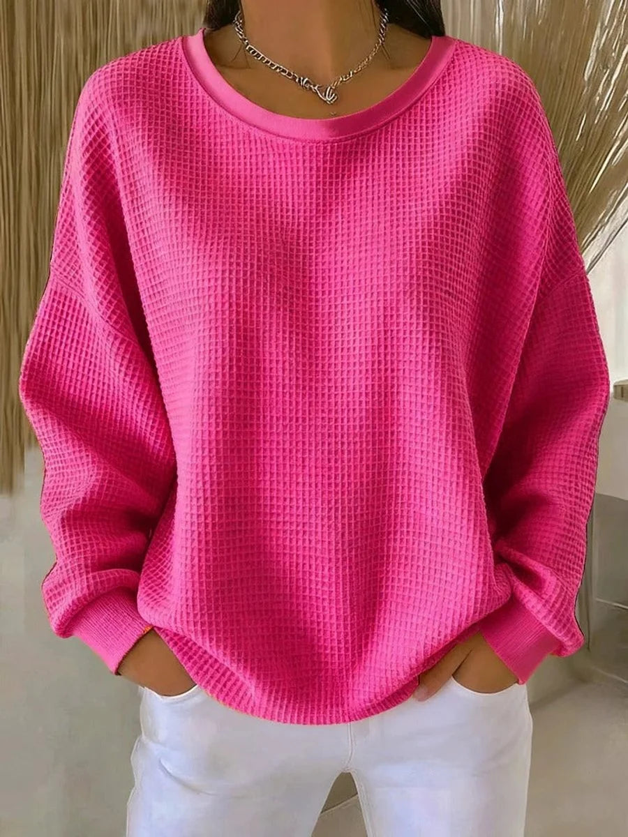 Mia | Women's Waffle Knit Oversized Long Sleeve Crew Neck Sweater 9
