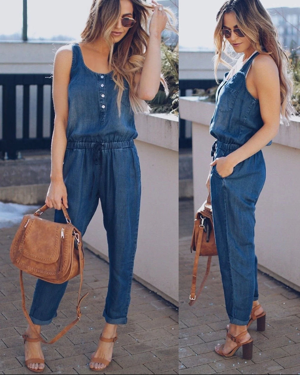 Nora | Women's Sleeveless Denim Jumpsuit 1