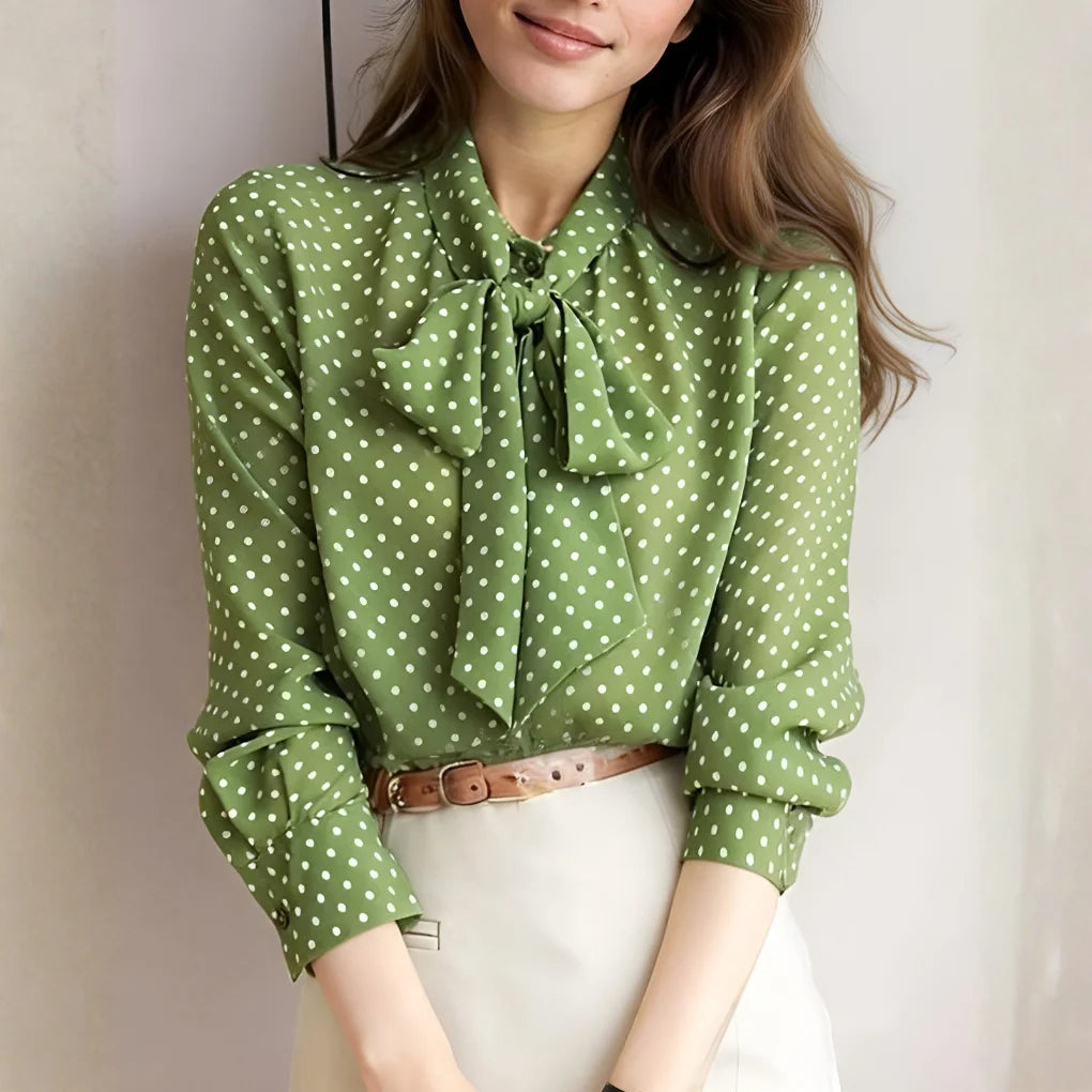 Polka Dot Tie-Neck Blouse 0