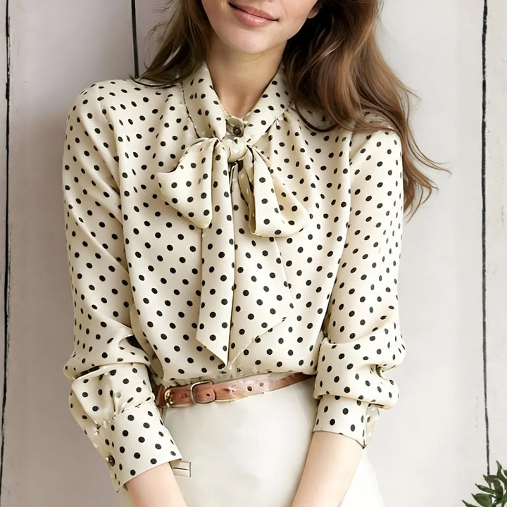 Polka Dot Tie-Neck Blouse 1