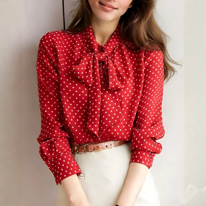 Polka Dot Tie-Neck Blouse 2