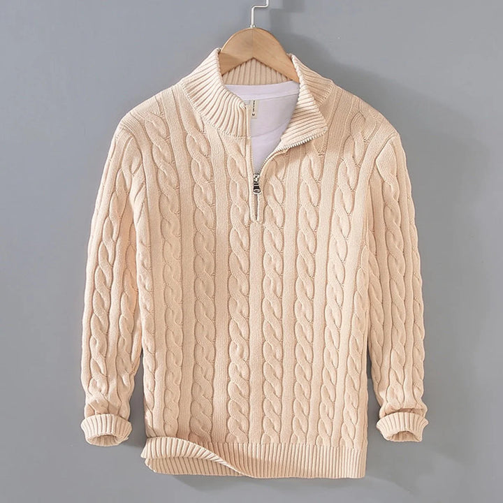 Simon | Men's Knit Half-Zip Pullover with Cable Knit Pattern, Cotton Blend 0