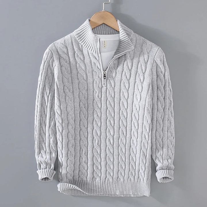 Simon | Men's Knit Half-Zip Pullover with Cable Knit Pattern, Cotton Blend 2