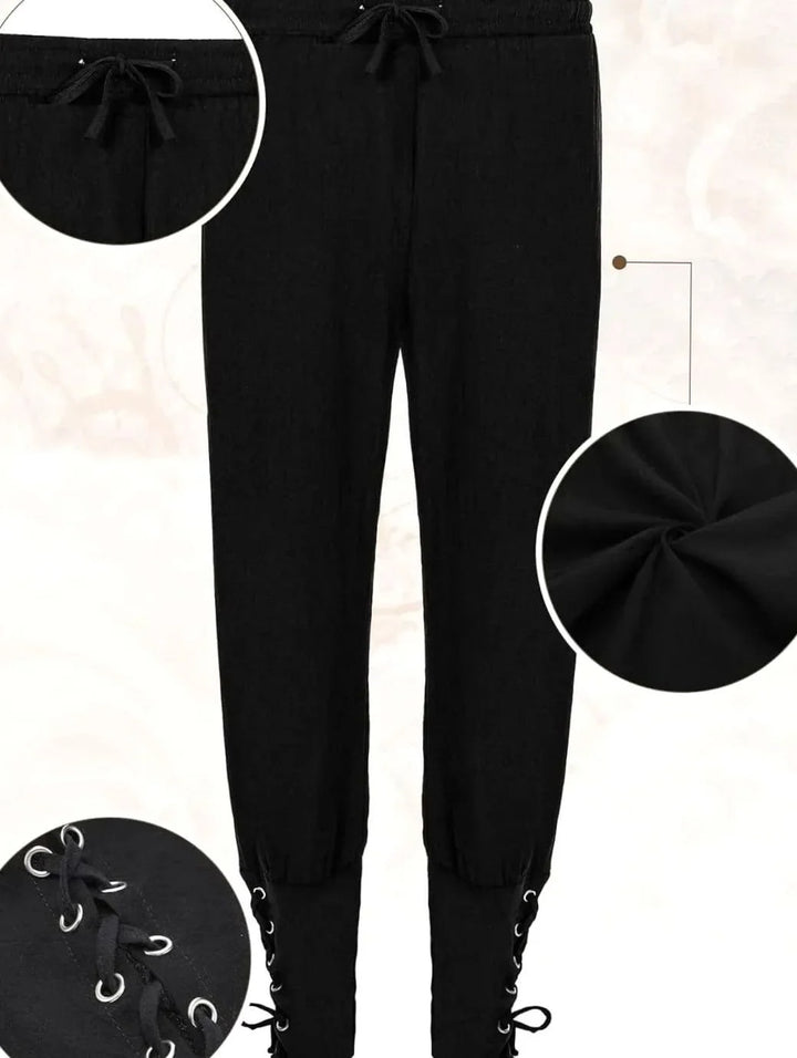Simon | Men's Medieval Costume Set Lace-up Shirt Vest Trousers Belt Arm Warmers 3