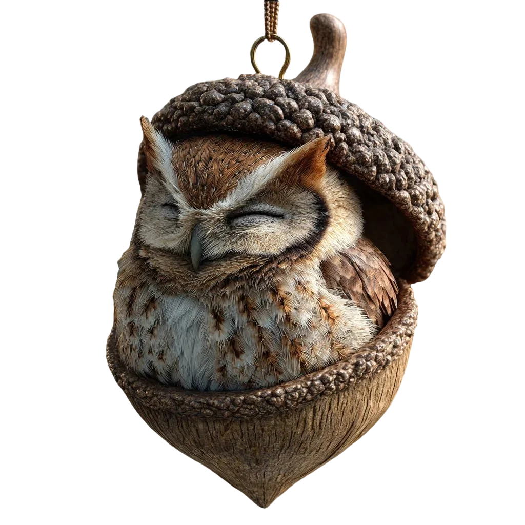 Sleeping Woodland Animal Acorn Resin LED Figurine Christmas Ornament 5