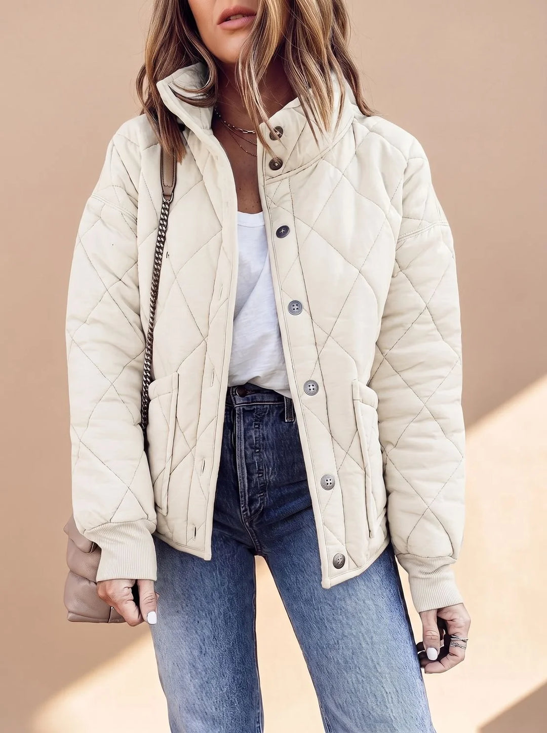 Sophie | Damen Gesteppte Übergangsjacke mit Stehkragen Knopfleiste 2