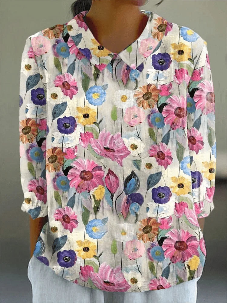 Tamsin | White Blouse with Floral Print and Chest Pocket 0