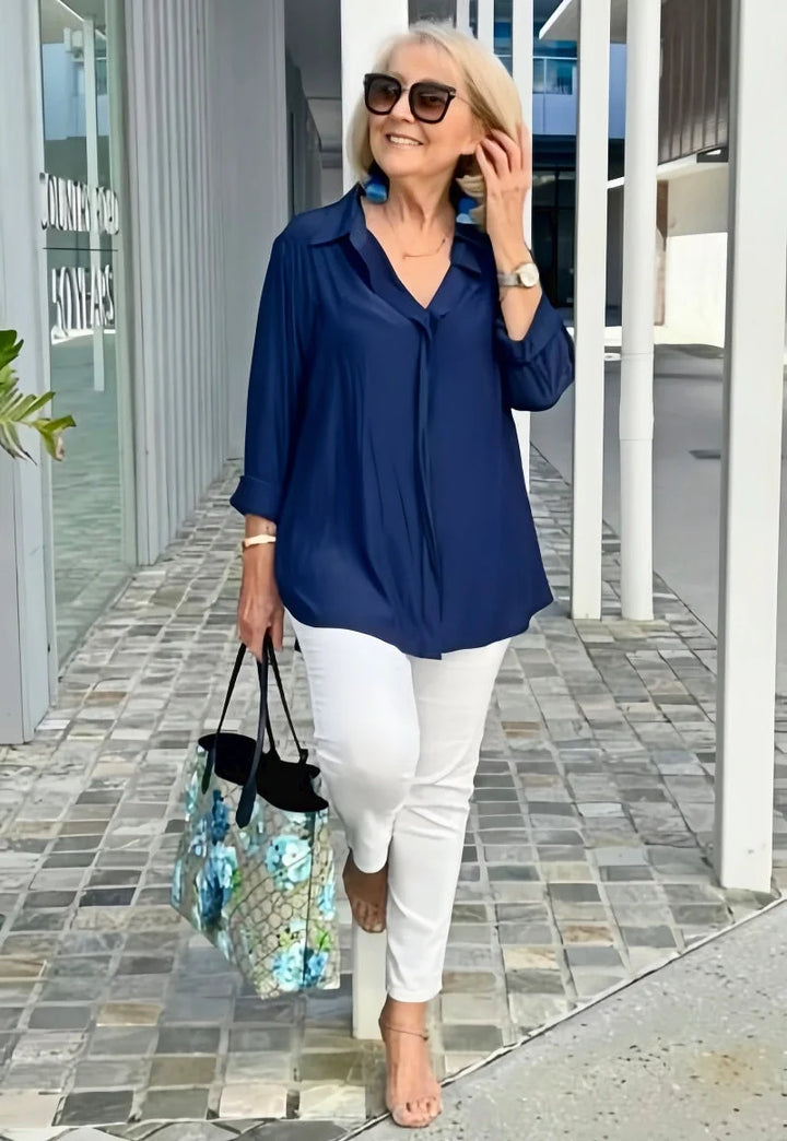 Valeska | Navy Blouse with Roll Up Sleeves 2