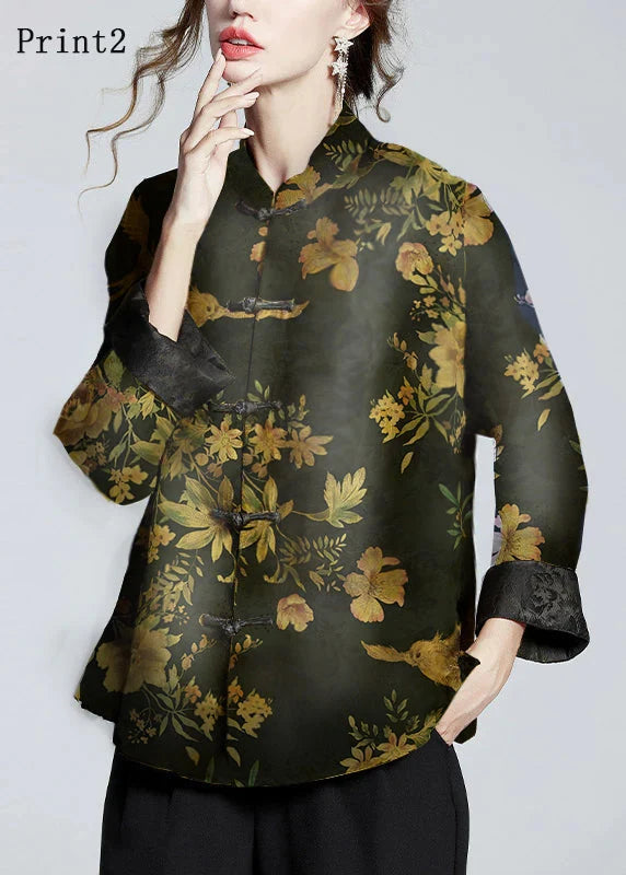 Women's Coat | Printed Silk-Blend Stand-Collar Coat 1