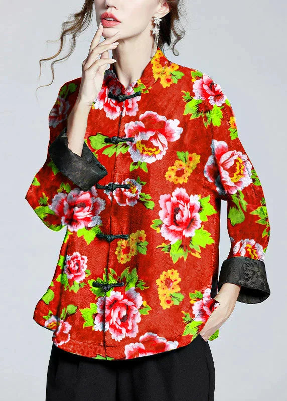 Women's Coat | Printed Silk-Blend Stand-Collar Coat 2