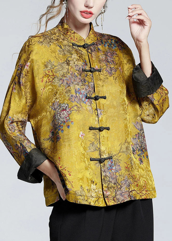 Women's Coat | Printed Silk-Blend Stand-Collar Coat 6