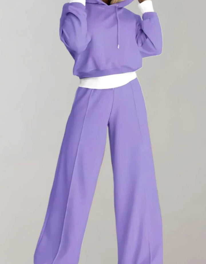 Women's Cropped Hoodie and Wide-Leg Drawstring Trackpants Set 1