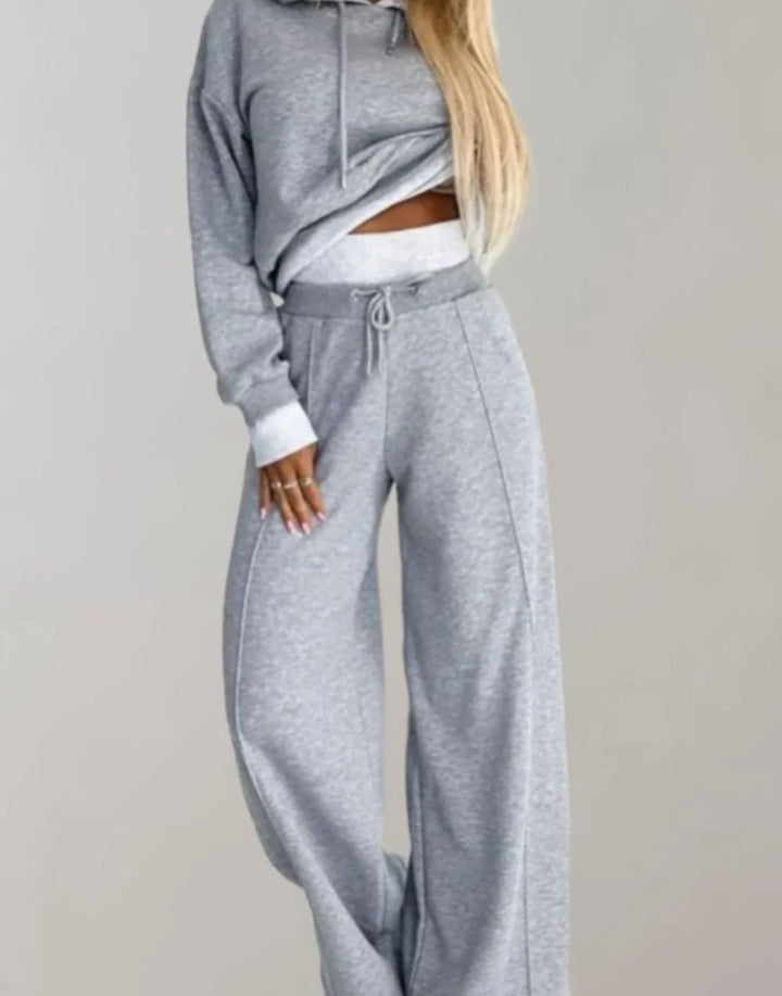 Women's Cropped Hoodie and Wide-Leg Drawstring Trackpants Set 2