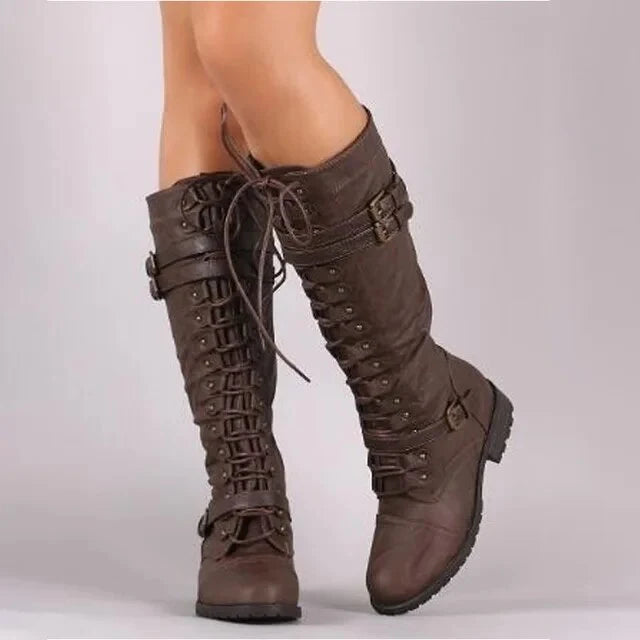 Women's Lace-Up Boots | Knee-High Buckle Retro Boots 1