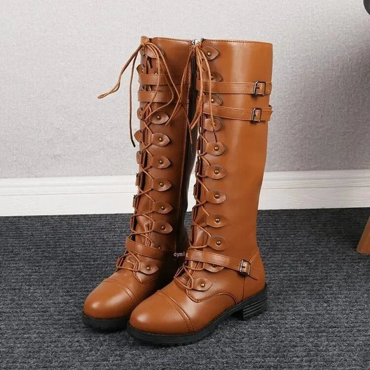 Women's Lace-Up Boots | Knee-High Buckle Retro Boots 2