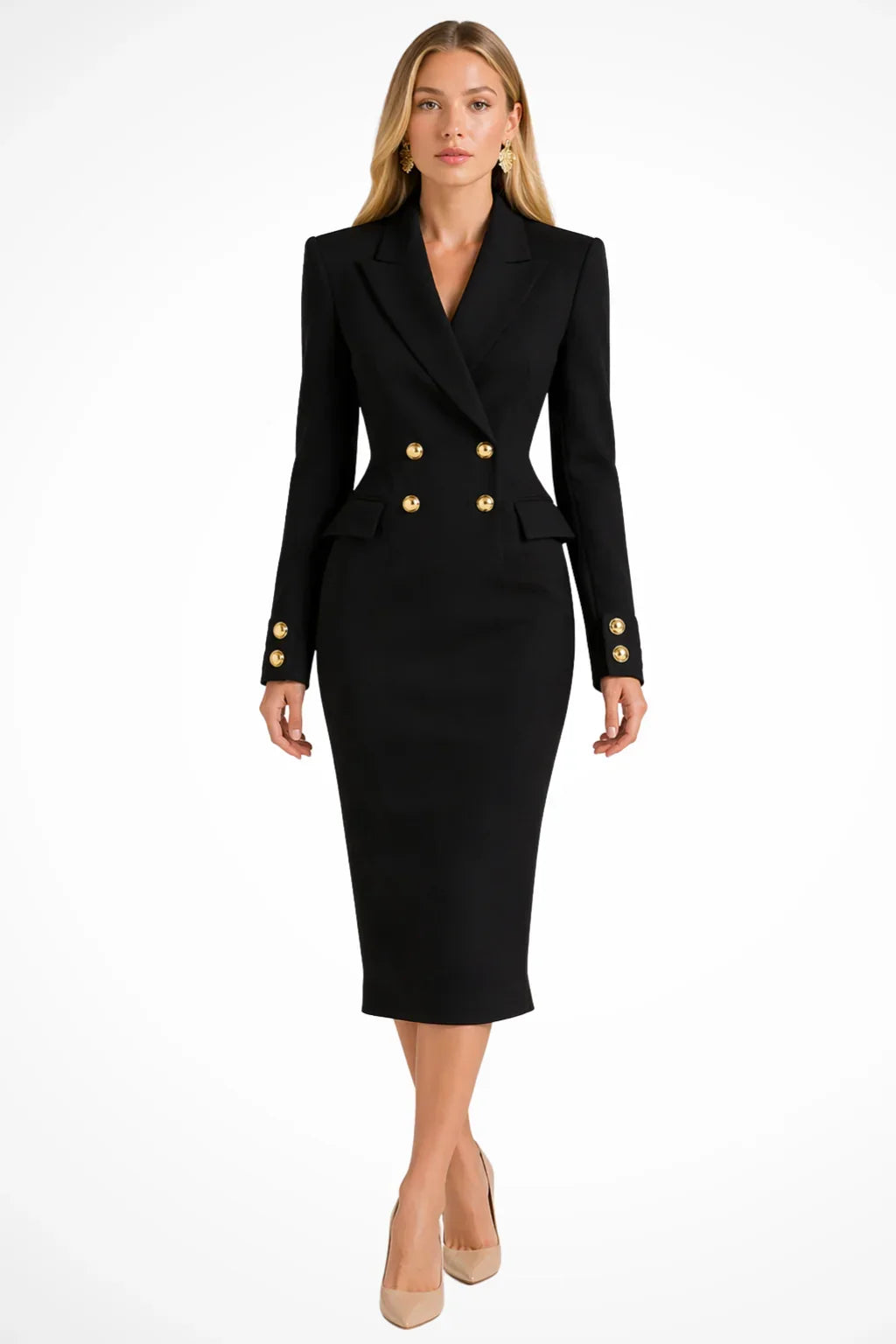 Women's Longline Double-Breasted Blazer Occasion Midi Dress with Buttons 2
