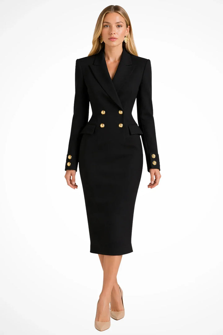 Women's Longline Double-Breasted Blazer Occasion Midi Dress with Buttons 2