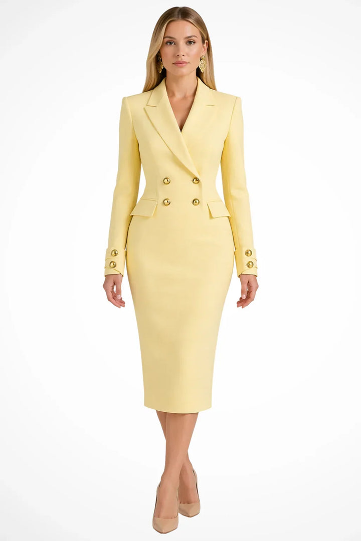 Women's Longline Double-Breasted Blazer Occasion Midi Dress with Buttons 5