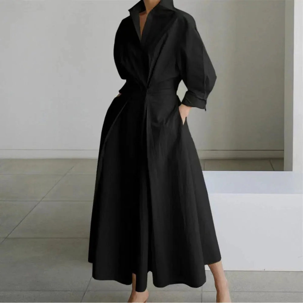 Women's Newspaper Print Collared Wrap Maxi Dress 1
