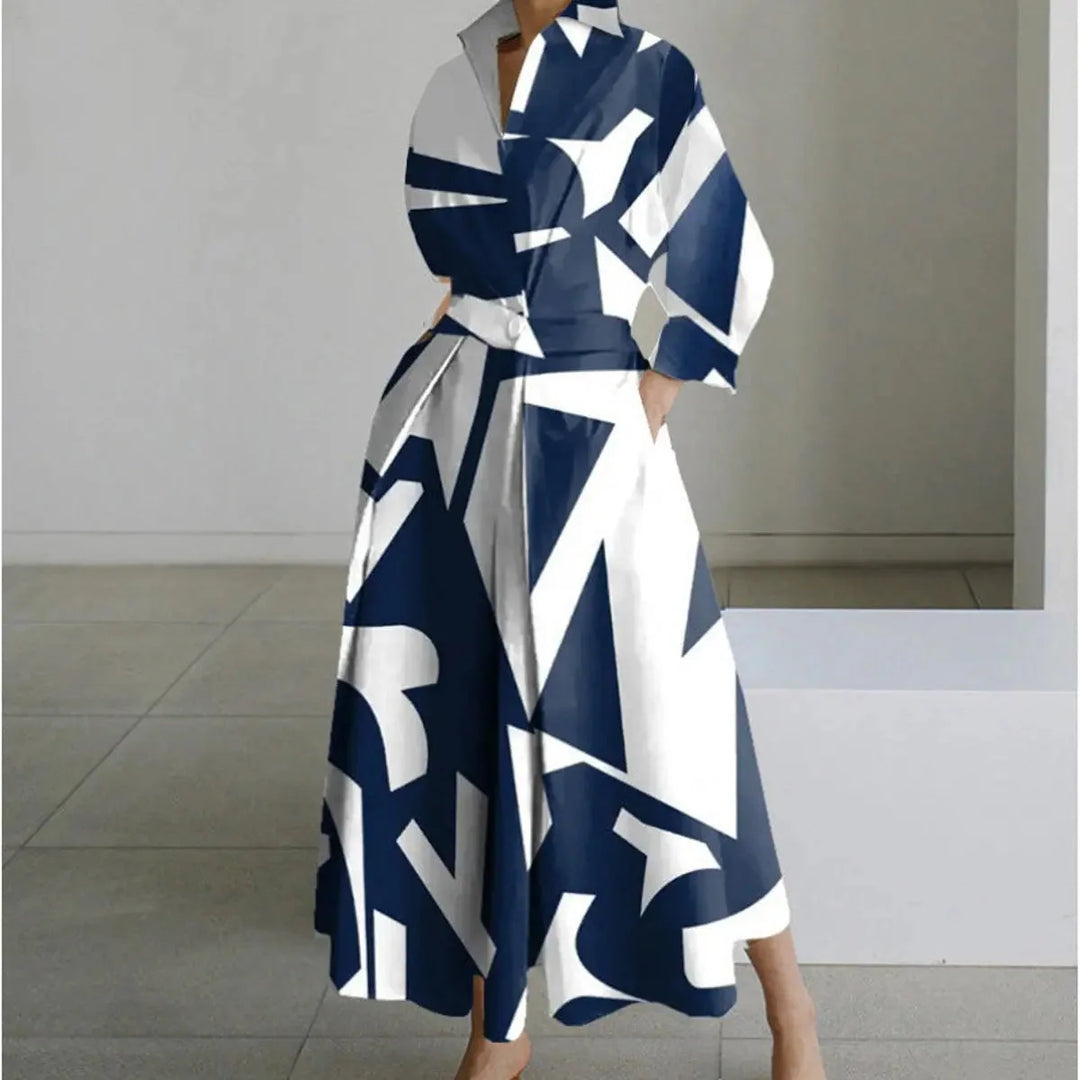 Women's Newspaper Print Collared Wrap Maxi Dress 10