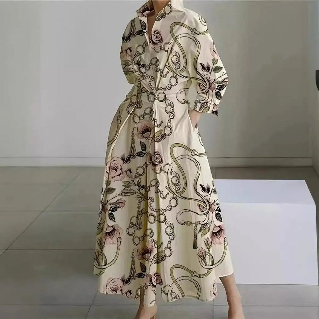 Women's Newspaper Print Collared Wrap Maxi Dress 12