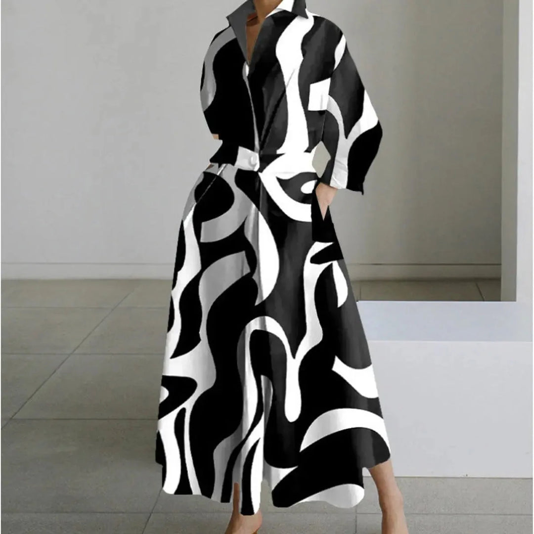 Women's Newspaper Print Collared Wrap Maxi Dress 13