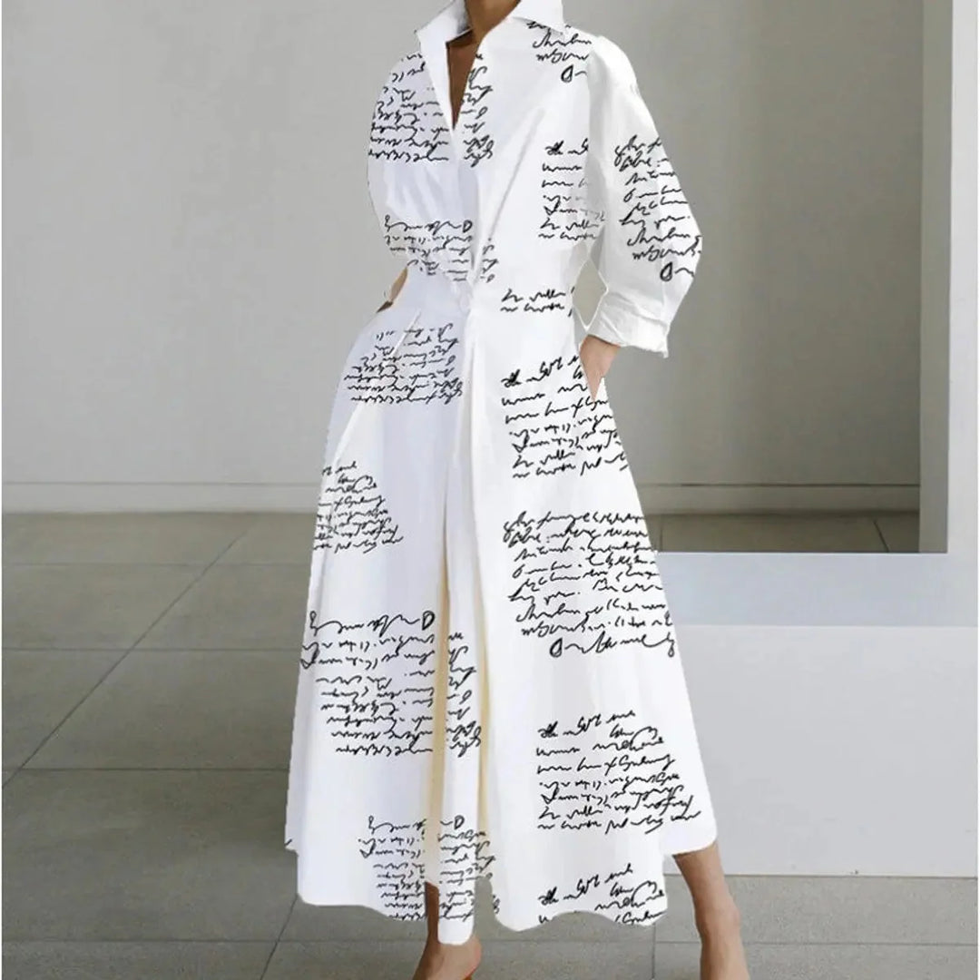 Women's Newspaper Print Collared Wrap Maxi Dress 8