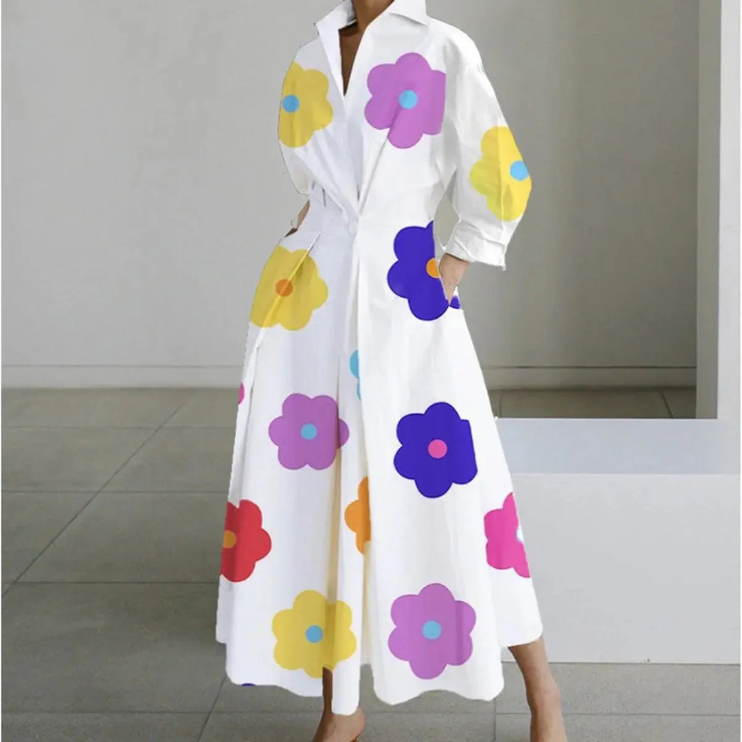Women's Newspaper Print Collared Wrap Maxi Dress 9