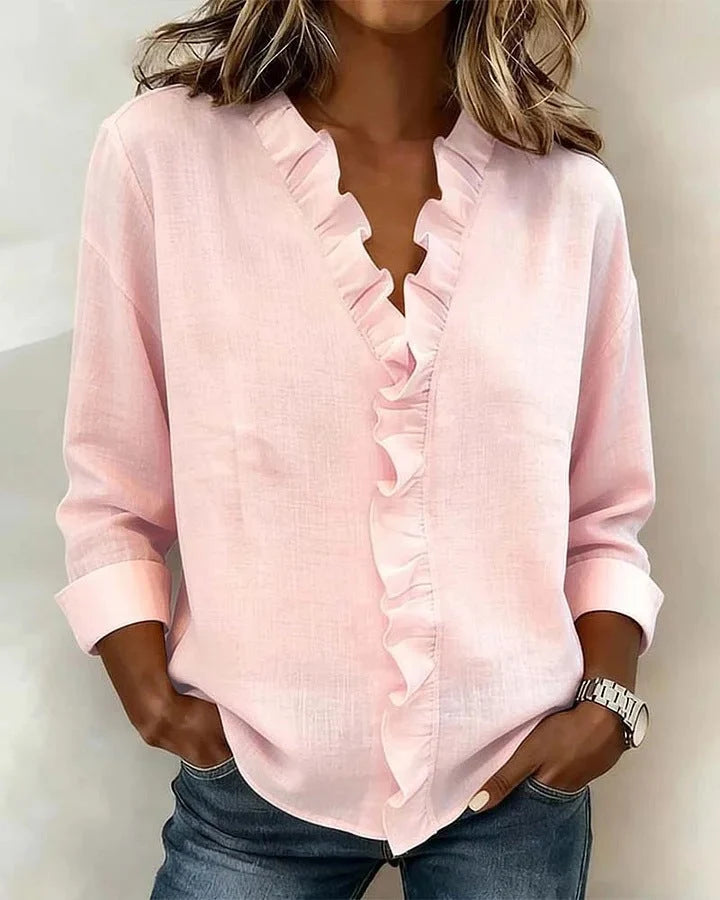 Women's Romantic V-Neck Ruffle Blouse 0