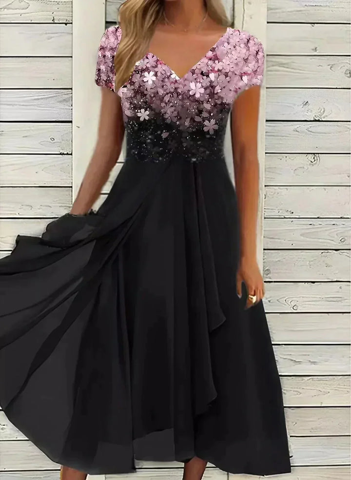 Yvonne | Damen Fließendes Blumen-Formkleid mit kurzen Ärmeln 1