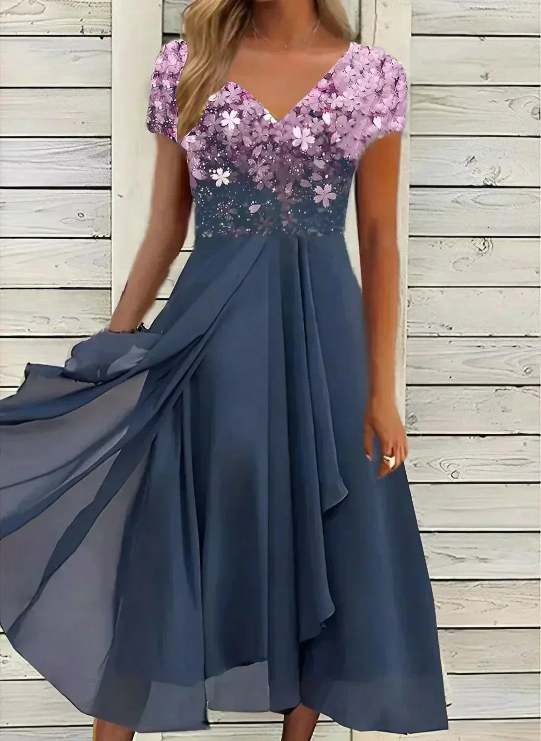 Yvonne | Damen Fließendes Blumen-Formkleid mit kurzen Ärmeln 3