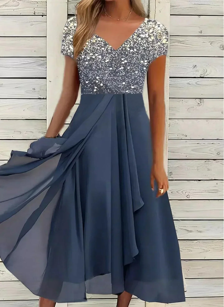 Yvonne | Damen Fließendes Blumen-Formkleid mit kurzen Ärmeln 4