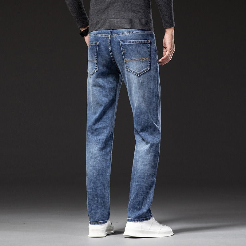 Men's Straight-Fit Denim Jeans with Multiple Pockets